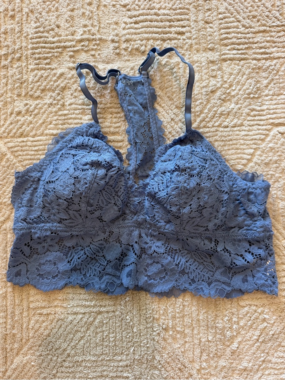 Aerie Blue Floral Lace Racerback Bralette Size M/M Wireless